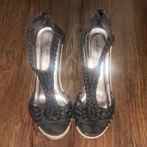 Mossimo Supply Co. Shoes - Mossimo Supply Co black braided espadrille wedge sandals size 6.5